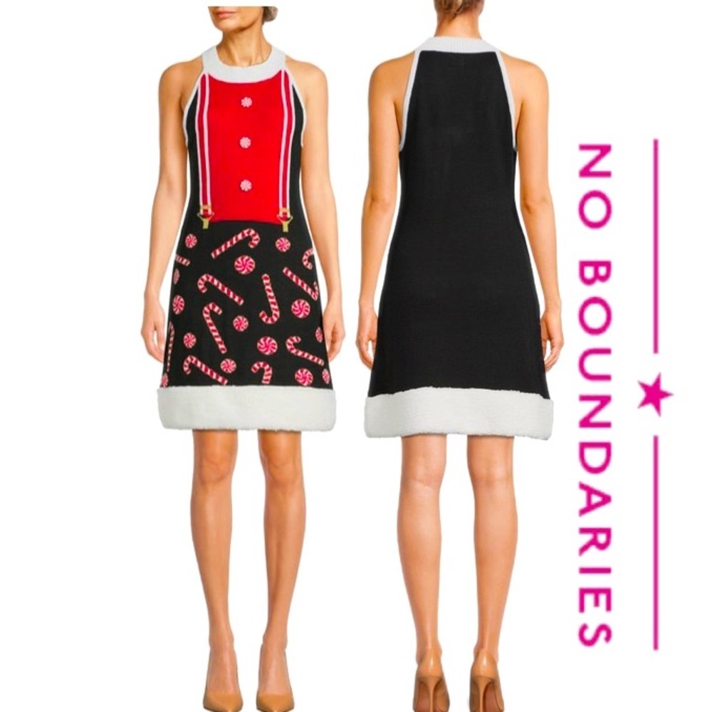 NO BOUNDARIES Junior's Christmas CandyCane Sweater Dress Sz XS